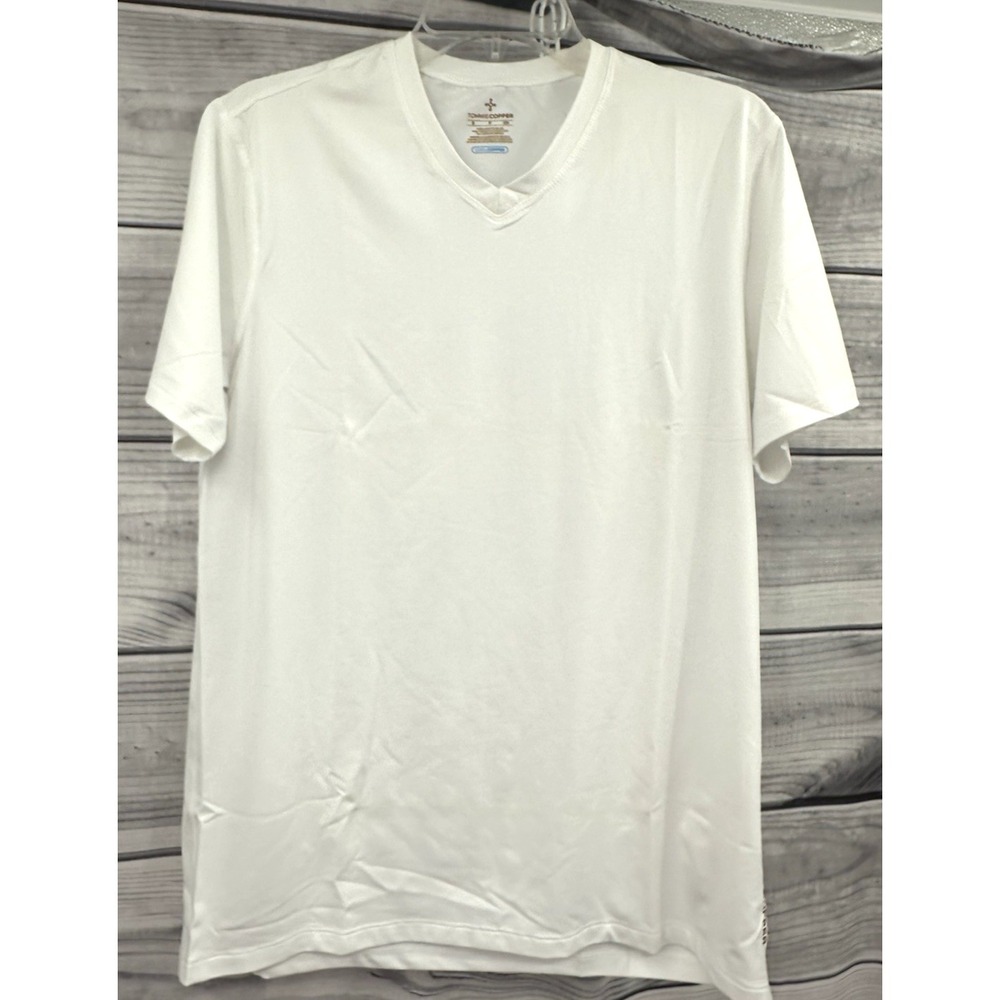 TOMMIE COPPER COPPER & ZINC INFUSED V NECK T SHIRT  Men's Size‎ Small  WHITE